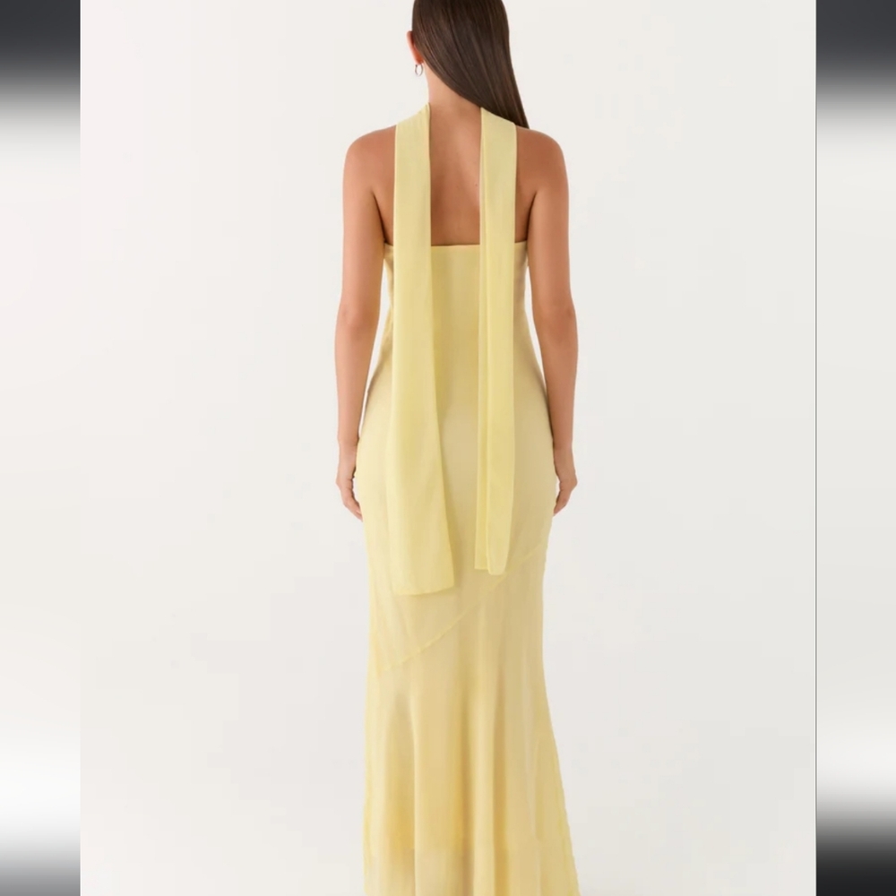 Peppermayo The Pagoda Strapless Yellow Maxi Dress with Neck Scarf Size 0 Nwt. - Picture 2 of 13